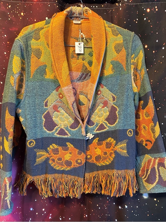 Sweaters - Woven Multicolor Fish Shawl-Collar Vintage Sweater